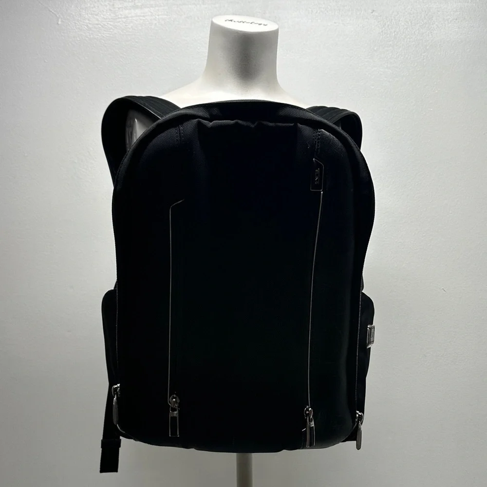 Tumi Arrive Logan Laptop Backpack Zip Rusksack Travel Bag Leather Nylon Black